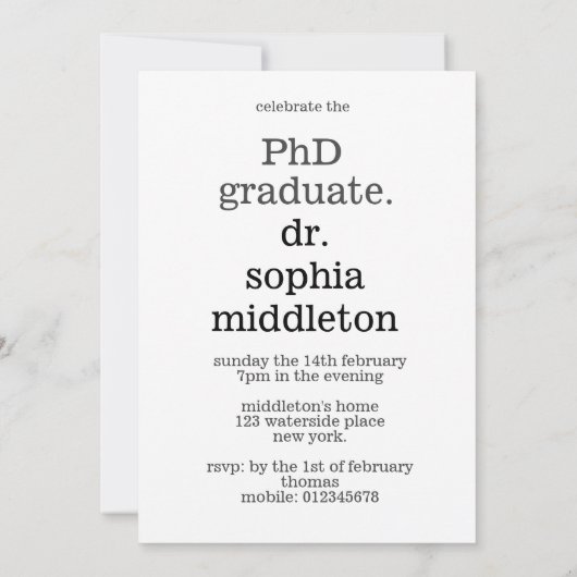 PhD Graduate Simple Foto Moderner Schriftart Einladung (Rückseite)