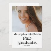 PhD Graduate Simple Foto Moderner Schriftart Einladung (Vorne/Hinten)