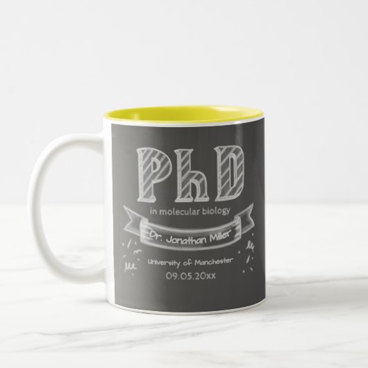 PhD graduation graduate gift chalkboard university Zweifarbige Tasse (Links)