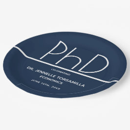 PhD Graduation Party Blue Paper Plate Pappteller