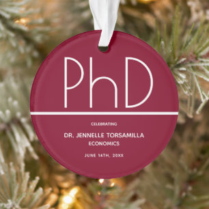 PhD Graduation Party Burgundy Keepake Ornament