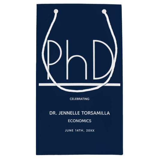 PhD Graduation Party Small Blue Kleine Geschenktüte (Rückseite)