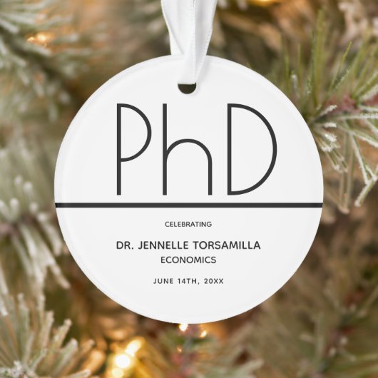 PhD Graduation Party White Black Keepake Ornament (Baum)