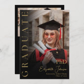 PhD-Graduiertenparty für Schwarz-Gold-Foto Einladung (Vorne/Hinten)