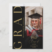 PhD-Graduiertenparty für Schwarz-Gold-Foto Einladung (Vorderseite)