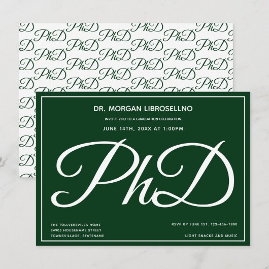 PhD grüne Graduierungspartei Einladung (Vorne/Hinten)