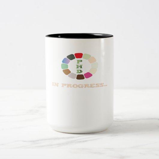 PhD im Gange Zweifarbige Tasse (Mittel)