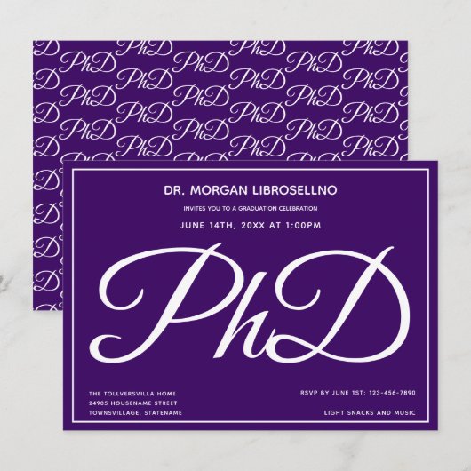 PhD-Lila Graduationspartei Einladung (Vorne/Hinten)