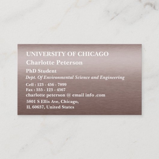 PhD - Studentenmetall Visitenkarte (Vorderseite)