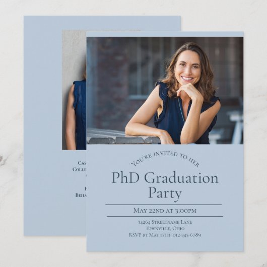 PhD Zwei-Foto-Abschluss Einladung (Vorne/Hinten)