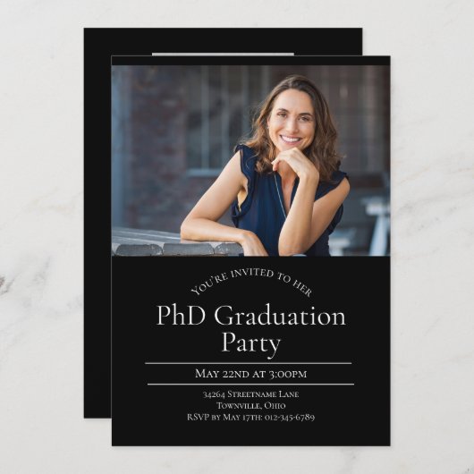 PhD Zwei-Foto-Abschluss Einladung (Vorne/Hinten)
