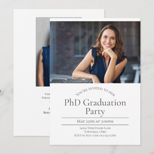 PhD Zwei-Foto-Abschluss Einladung (Vorne/Hinten)