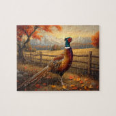 Pheasant Bird Autumn Mountain Sunset Painting Puzzle (Horizontal)