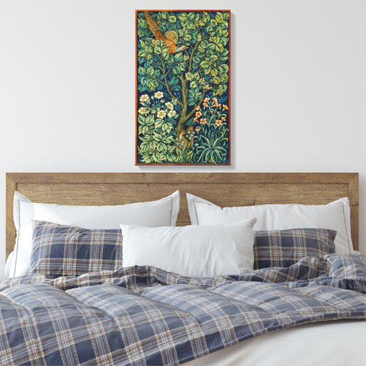 Pheasant Bird in a Tree (von William Morris) Leinwanddruck (Insitu (Schlafzimmer))