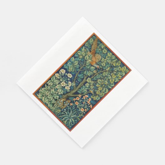 Pheasant Bird in a Tree (von William Morris) Serviette (Ecke)