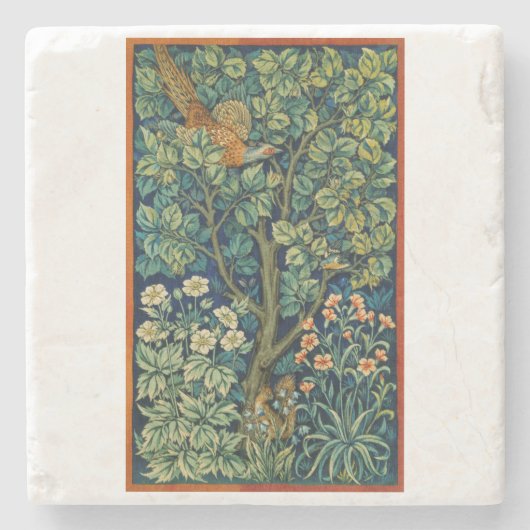 Pheasant Bird in a Tree (von William Morris) Steinuntersetzer (Vorderseite)