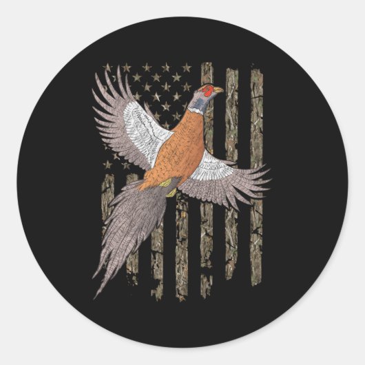 Pheasant Bird Jagd auf US-amerikanische Flagge Tre Runder Aufkleber (Vorderseite)