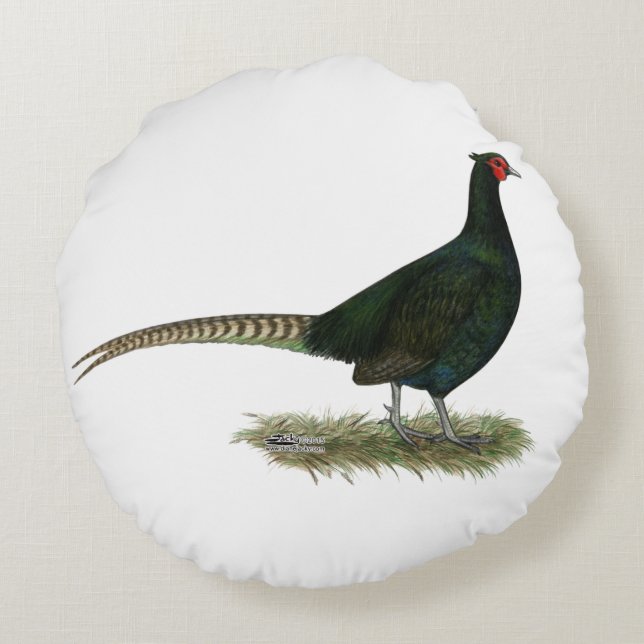 Pheasant Black Rooster Rundes Kissen (Rückseite)