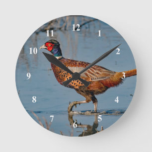 Pheasant Blue Water Photo Runde Wanduhr