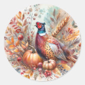 Pheasant Fall Theme mit Pumpkins Runder Aufkleber (Vorderseite)