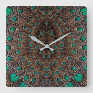 Pheasant Fether Fraktal Design Quadratische Wanduhr