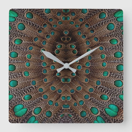 Pheasant Fether Fraktal Design Quadratische Wanduhr (Vorderseite)