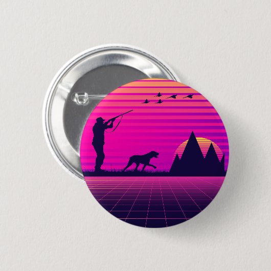 Pheasant Jagd Upland Bird Hunter Hund Vaporwave Button (Vorne & Hinten)
