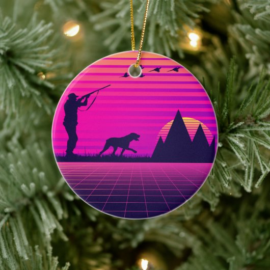 Pheasant Jagd Upland Bird Hunter Hund Vaporwave Keramik Ornament (Baum)