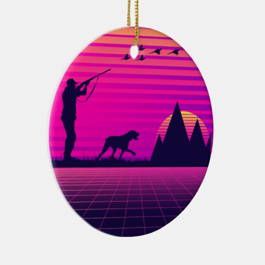 Pheasant Jagd Upland Bird Hunter Hund Vaporwave Keramik Ornament (Rechts)