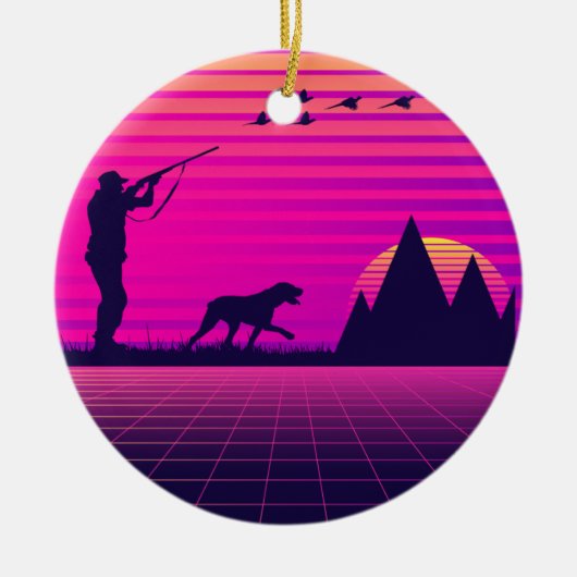 Pheasant Jagd Upland Bird Hunter Hund Vaporwave Keramik Ornament (Vorne)