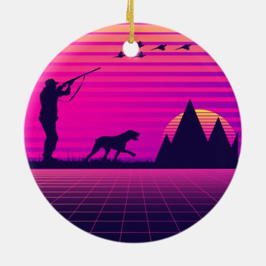 Pheasant Jagd Upland Bird Hunter Hund Vaporwave Keramik Ornament (Hinten)