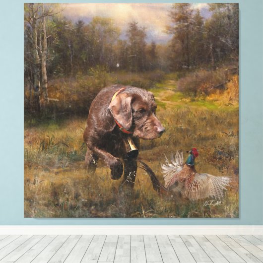 Pheasant Jagen mit Pudelzeigen Leinwanddruck (Insitu (Holzboden))