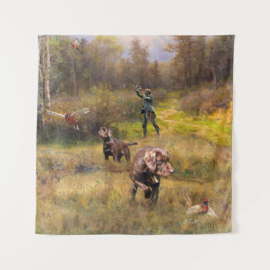 Pheasant Jagen mit Pudelzeigen Wandteppich