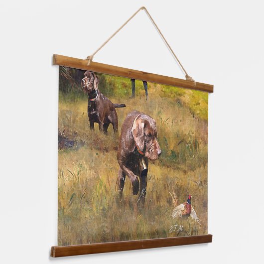 Pheasant Jagen mit Pudelzeigen Wandteppich Mit Holzrahmen (Gewinkelt)