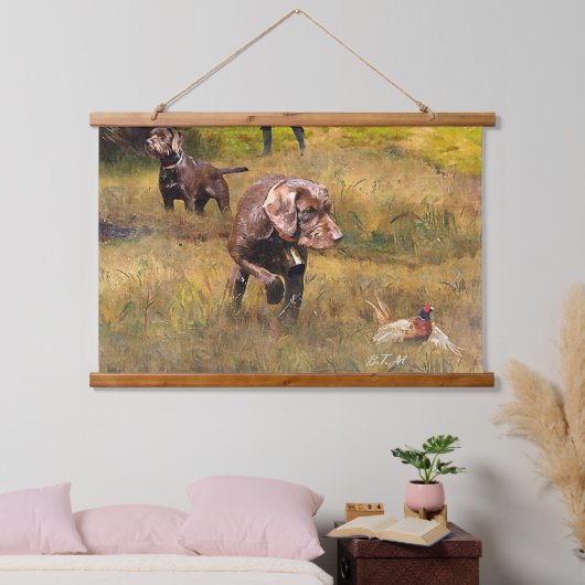 Pheasant Jagen mit Pudelzeigen Wandteppich Mit Holzrahmen (Schlafzimmer)