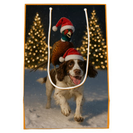Pheasant riding Springer Spaniel Christmas card Mittlere Geschenktüte