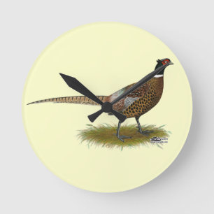 Pheasant Rooster Runde Wanduhr