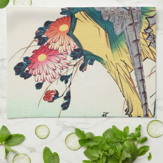 Pheasant und Chrysanthemum, Hiroshige, Ukiyo-e Geschirrtuch (Gefaltet)
