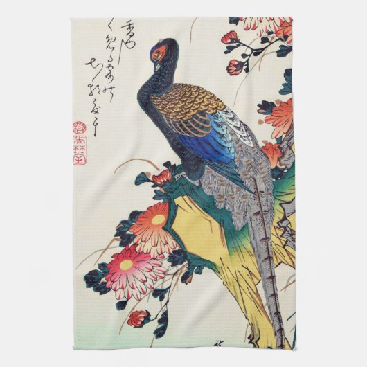 Pheasant und Chrysanthemum, Hiroshige, Ukiyo-e Geschirrtuch (Vertikal)