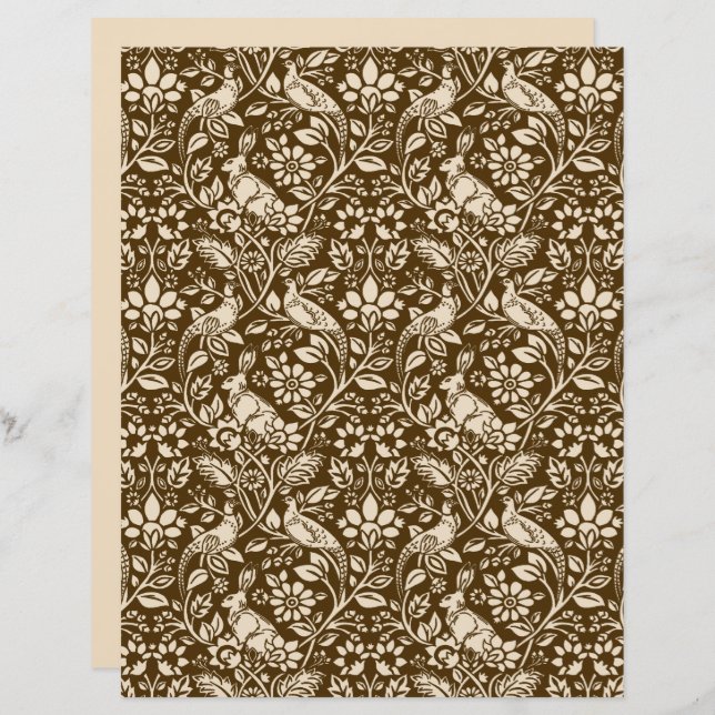 Pheasant und Hare Pattern, braun und Beige (Vorne/Hinten)