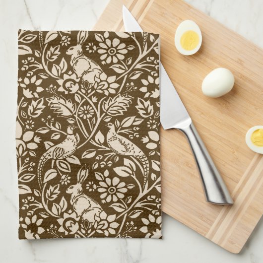 Pheasant und Hare Pattern, braun und Beige Geschirrtuch (Viertel Falte)