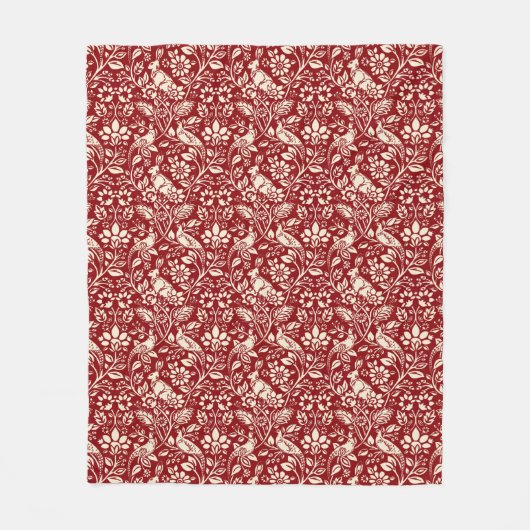 Pheasant und Hare Pattern, Deep Red und Creme Fleecedecke (Vorderseite)