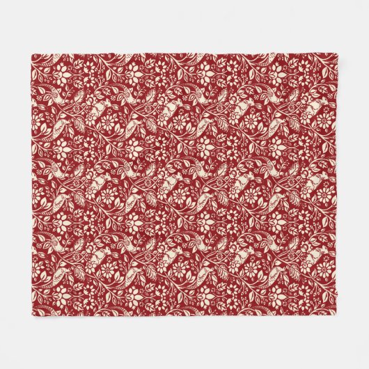 Pheasant und Hare Pattern, Deep Red und Creme Fleecedecke (Vorderseite (Horizontal))