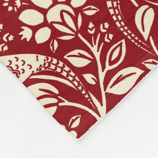 Pheasant und Hare Pattern, Deep Red und Creme Fleecedecke (Ecke)
