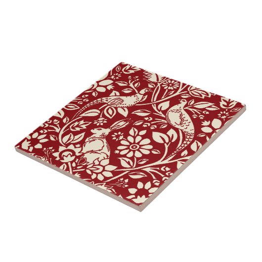 Pheasant und Hare Pattern, Deep Red und Creme Fliese (Seite)
