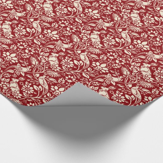 Pheasant und Hare Pattern, Deep Red und Creme Geschenkpapier (Ecke)
