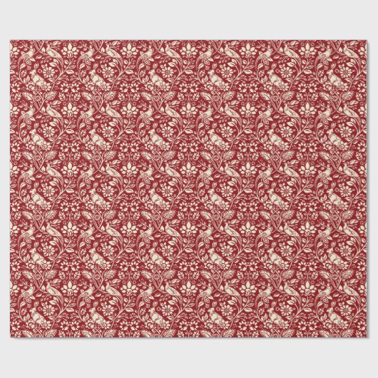 Pheasant und Hare Pattern, Deep Red und Creme Geschenkpapier (Flach)