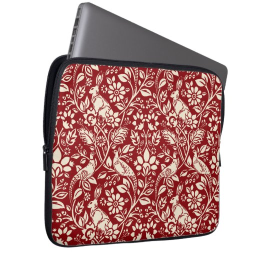 Pheasant und Hare Pattern, Deep Red und Creme Laptopschutzhülle (Vorne Rechts)