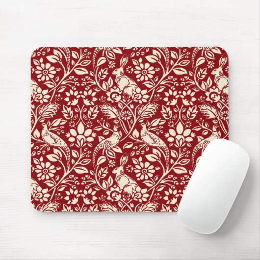 Pheasant und Hare Pattern, Deep Red und Creme Mousepad (Mit Mouse)