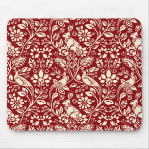 Pheasant und Hare Pattern, Deep Red und Creme Mousepad